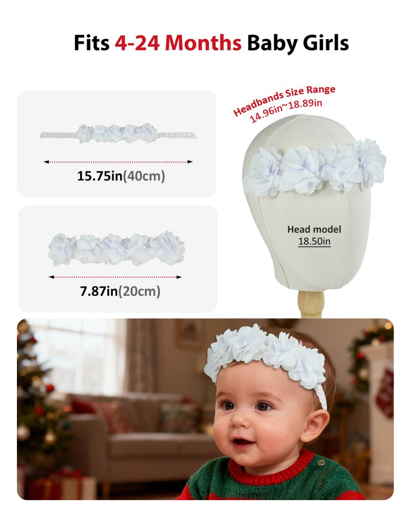 Fmeida Baby Girls Headbands for 4-24M | Soft Chiffon Flower Crown White (Fits 14.96"-18.89" Head) - Image 3